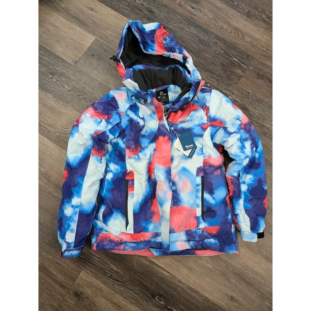 Wantdo Womens Mountain Ski Jacket Blue Pink Cloud Print Waterproof Hooded Size M - Picture 5 of 8